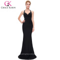 Grace Karin nova chegada 6 cores sexy Corss sem mangas Voltar Preto longos vestidos de noite com Stretch CL6080-1